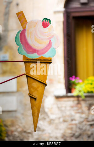 Vintage ice cream cone advertising sign Stock Photo