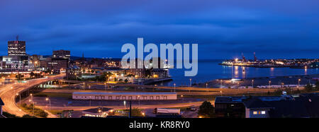 Canada, New Brunswick, Saint John, City and bay at dusk Stock Photo