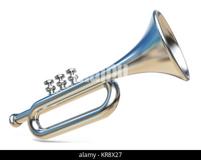 Simple silver trumpet 3D render illustration isolated on white background Stock Photo