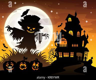 Halloween scarecrow silhouette theme 2 Stock Photo