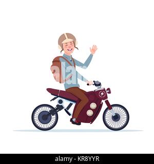 Man In Helmet Riding Motorcycle Or Motorbike Isolated On White Background Stock Vector