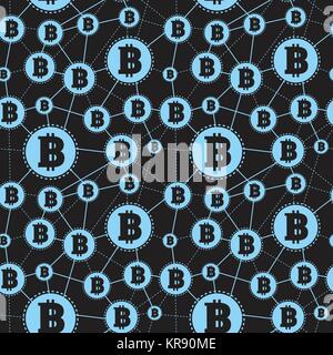 Simple Seamless Pattern Blue Symbols Of Bitcoins On Black Background Stock Vector