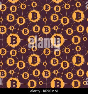 Simple Seamless Pattern Symbols Of Bitcoins On Brown Background Stock Vector