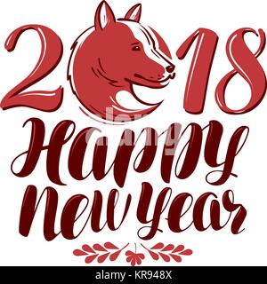 2018, Happy New Year. Greeting card or banner. Typographic design, lettering vector