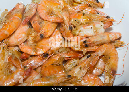 fresh gulf shrimps with garlic fried in olive oil Stock Photo