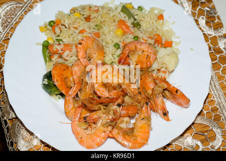 fresh gulf shrimps with garlic fried in olive oil Stock Photo