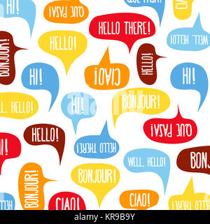 Speech bubbles with Hello on different languages Stock Photo