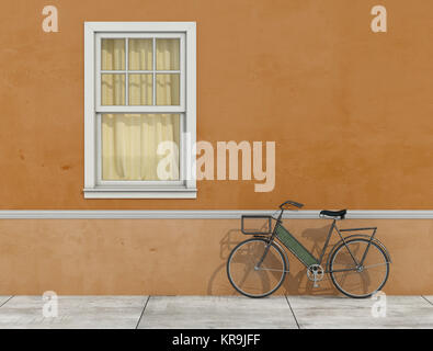 Old facade with window and bicycle Stock Photo