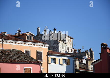 rovinj,city,old town,medieval times,houses,campanile,alley,coast Stock Photo