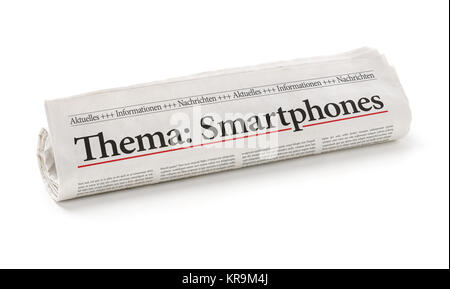 Zeitungsrolle mit der Überschrift Smartphones