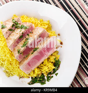 Ahi Tuna Steak With Rice Stock Photo