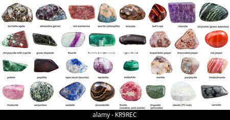 various mineral stones with names isolated on white background Stock ...