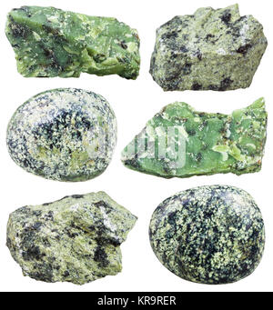 specimens of serpentine and serpentinite stones Stock Photo