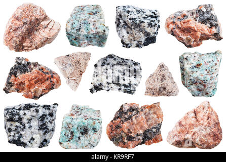collection from specimens of granite rock isolated Stock Photo