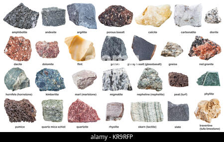 set of various stones with names isolated on white Stock Photo - Alamy