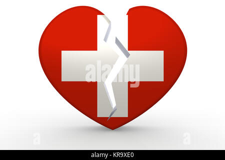 Broken white heart shape with Switzerland flag Stock Photo