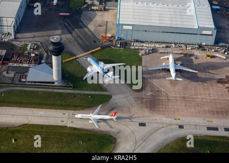 An aerial view of activity at Manchester Airport Stock Photo