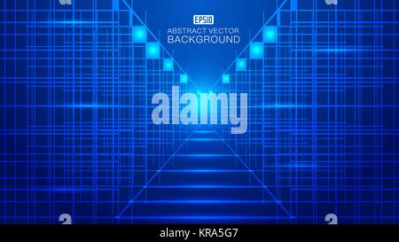 Blue luminescent technology abstract vector background of light and line Stock Vector