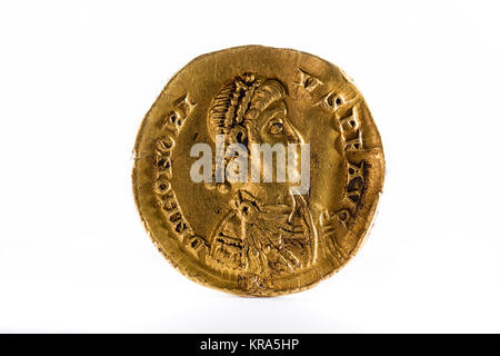 Ancient Roman gold solidus coin of Emperor Honorius Stock Photo