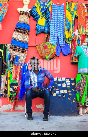 Shopkeeper called Pansy who owns a souvenir shop in Santa Maria, Sal Island, Salina, Cape Verde, Africa Stock Photo