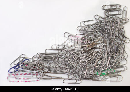 colorful and metal paper clips on white background Stock Photo