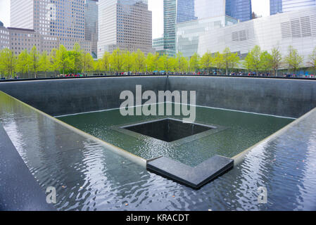 New York CITY, USA - May 01, 2016: Memorial at Ground Zero, Manhattan, commemorating the terrorist attack of September, 2001 Stock Photo