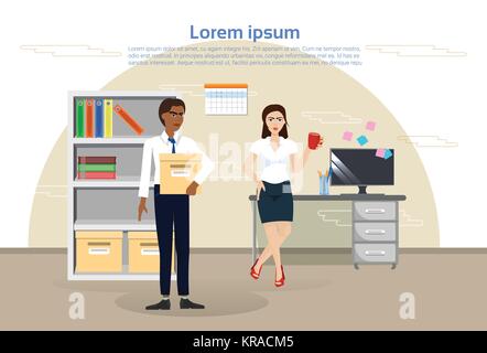 Business Man And Woman In Office, Diverse Professionals Workers At Workplace Stock Vector