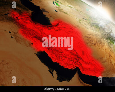 Iran from space highlighted in red Stock Photo