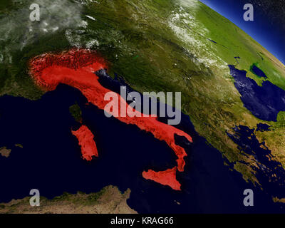 Italy from space highlighted in red Stock Photo
