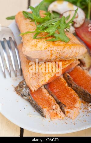 grilled samon filet with vegetables salad Stock Photo