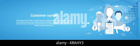 Customer Survey Web Horizontal Banner With Copy Space Stock Vector