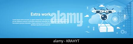 Extra Work Business Concept Horizontal Banner With Copy Space Stock Vector