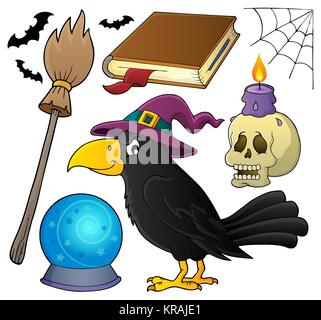 Witch crow theme set 1 Stock Photo