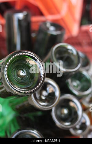 Green bottles bottoms, ready to be filled with home made wine. Stock Photo