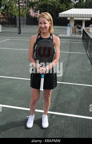 BOCA RATON, FL - NOVEMBER 20: Chris Evert playing Tennis at The Boca Raton Resort Tennis Center for the 26th Annual Chris Evert/Raymond James Pro-Celebrity Tennis Classic, Boca Raton, Florida.   People:  Chris Evert Stock Photo