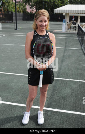 BOCA RATON, FL - NOVEMBER 20: Chris Evert playing Tennis at The Boca Raton Resort Tennis Center for the 26th Annual Chris Evert/Raymond James Pro-Celebrity Tennis Classic, Boca Raton, Florida.   People:  Chris Evert Stock Photo