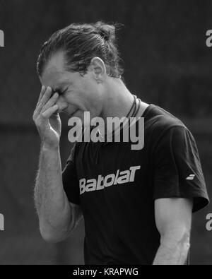 BOCA RATON, FL - NOVEMBER 20: Gavin Rossdale playing Tennis at The Boca Raton Resort Tennis Center for the 26th Annual Chris Evert/Raymond James Pro-Celebrity Tennis Classic, Boca Raton, Florida.   People:  Gavin Rossdale Stock Photo