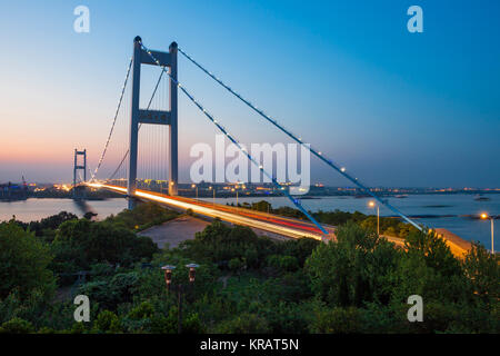 Night view of Jiangyin bridge,Wuxi City,Jiangsu Province,China Stock Photo