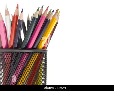 colorful pencil in pen holder Stock Photo