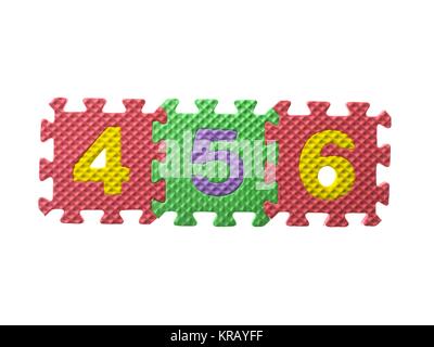 colorful rubber puzzle with numbers on white background Stock Photo