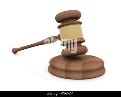 3D rendered Illustration. Isolated on white. An Auction or Court Hammer.