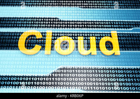 The word Cloud in front of a binary background. Stock Photo