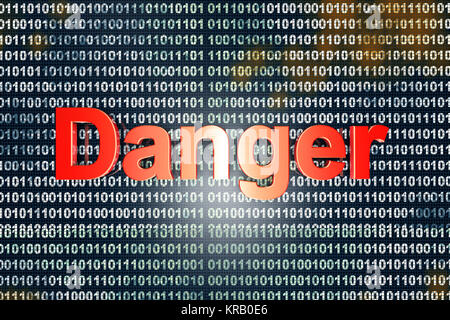 Danger sign over digital, binary code. 3D Illustration. Stock Photo