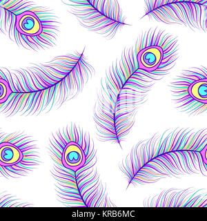 peacock feathers on white background Stock Vector