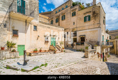 Scenic view of the 'Sassi' district in Matera, in the region of Basilicata, in Southern Italy. Stock Photo