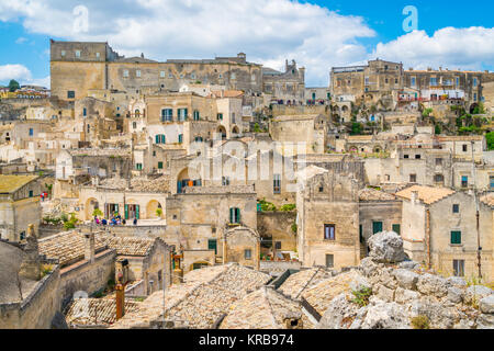 Scenic view of the 'Sassi' district in Matera, in the region of Basilicata, in Southern Italy. Stock Photo