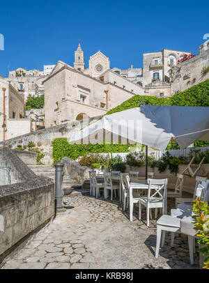 Scenic view of the 'Sassi' district in Matera, in the region of Basilicata, in Southern Italy. Stock Photo