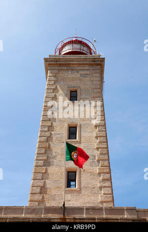 The Farol do Pendo da Saudade lighthouse at Marinha Grande in Portugal. The lighthouse entered operation in 1912. Stock Photo