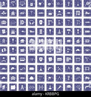 100 construction icons set grunge sapphire Stock Vector