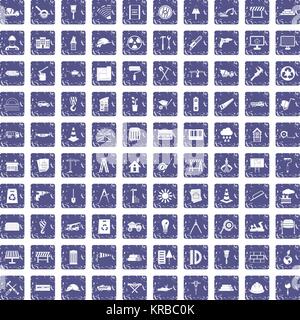 100 construction site icons set grunge sapphire Stock Vector